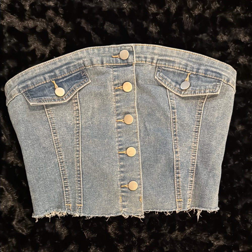 Denim Button-Up Tube Top